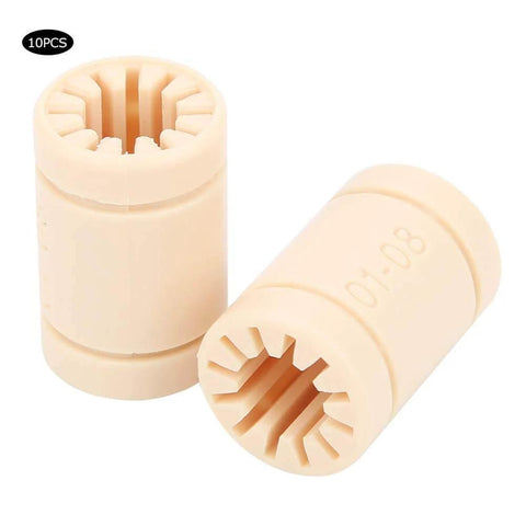 10 Pieces LM8UU Plastic Linear Bushings For 3D Printers, Smooth Sliding Bearings for 8mm Rails, front view.