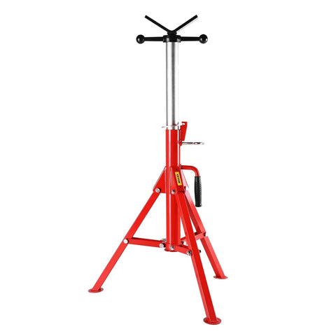 Heavy Duty Pipe Jack Stand With Adjustable Height And Folding Portable 2500 Lb, red frame with adjustable top and folding legs