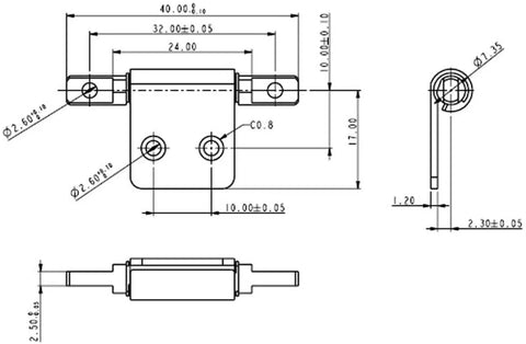 Technical drawing of Friction Hinge For Internal Doors And Kitchen Cabinets, Silver Tone 40mm x 20mm, Iron Nickel Plated, 12g Weight