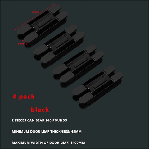 4 Pack Invisible Concealed Door Hinges With 3D Cross Adjustment, Heavy Duty 120 To 180 Kg Load Rating, black finish