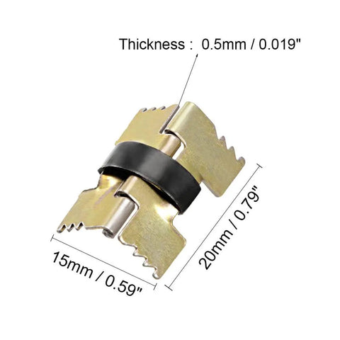 Spring Loaded Hinges For Glasses Case And Jewelry Box 20mm Length 50 Pack Decorative Hinges For Small Wooden Boxes Cabinets And Mosaic Projects For Arts And Crafts Projects Home Decor DIY Gift Idea And Clock Box Makeovers iron spring hinge close-up showing dimensions