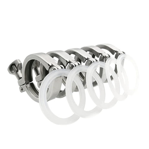 5-pack 1.5-inch stainless steel sanitary tri-clamps with wing nuts and white gaskets