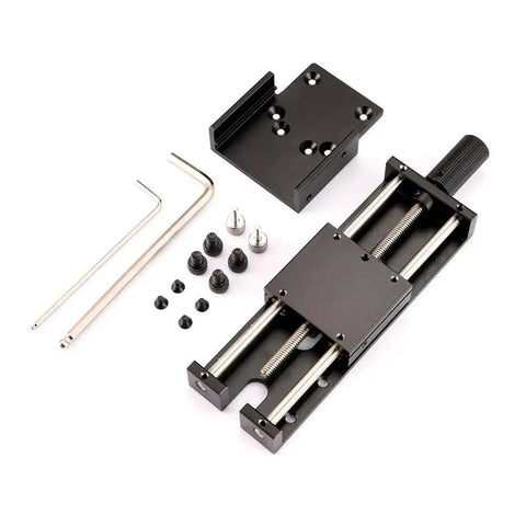 Z Axis Lift Stand Kit For Ray5 5W And 10W Laser Engravers with adjustable focus and rotating knob, showing all parts and hardware.