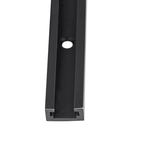 Close-up of black 4 Piece 48 Inch Aluminum T Track Set For Woodworking Jigs And Fixtures With Screws, Corrosion Resistant Anodized Aluminum T Track.