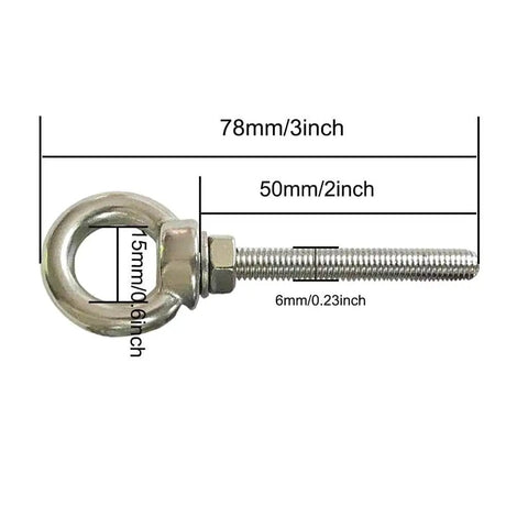 Heavy Duty Stainless Steel Eye Bolts With Washer And Nuts For Lifting Rings M6 Shoulder Eyebolts 85mm Total Length 50mm Thread Length 12mm Ring
