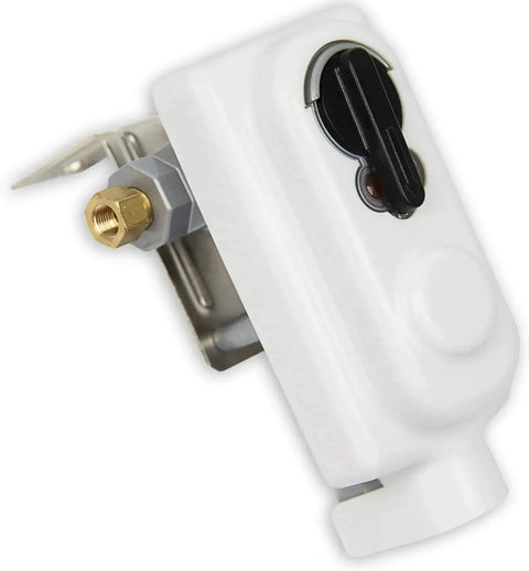 Side view of Dual Tank RV Propane Regulator with Auto Changeover and Two-Stage Operation, includes 15-Inch Pigtails for RVs.