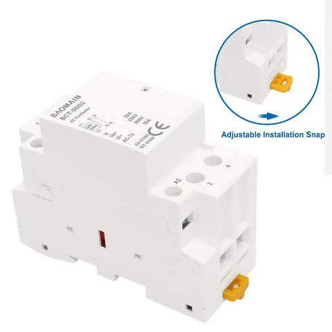 220V AC 2 Pole Contactor With 2 NC Normally Closed Contacts For Fail Safe Control In HVAC Motors Pumps And Lighting Systems Go To DIN Rail Mount Ready Heavy Duty Electrical Switch with adjustable installation snap