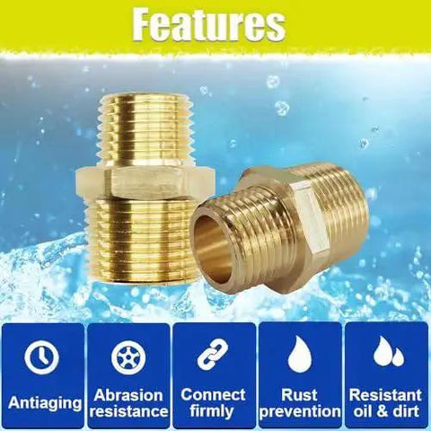 Reducing Hex Nipple Adapter One Half Inch NPT Male To Three Eighths Inch NPT Male Brass Pipe Fitting Reducer Connector