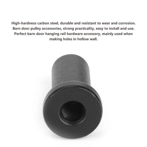 Close-up of Built Tough Bottom Spacers For Sliding Barn Doors in matte black, carbon steel with detailed front view, Pack Of 2.