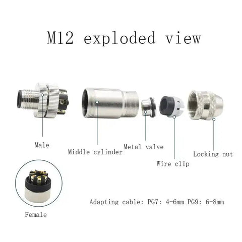 Connecteur Femelle M12 8 Broches Pro Grade A Codage Bl connecteur-femelle-m12-8-broches-pro-grade-a-codage-bl