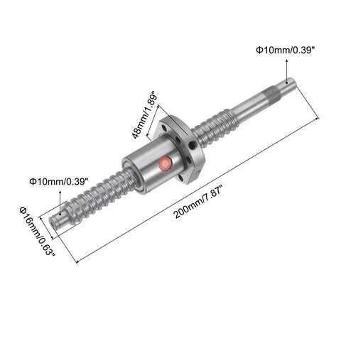 CNC Ready Linear Motion Ball Screw Kit SFU1605 16mm Diameter 5mm Pitch 200mm Length Anti Backlash with Metal Nut, side view