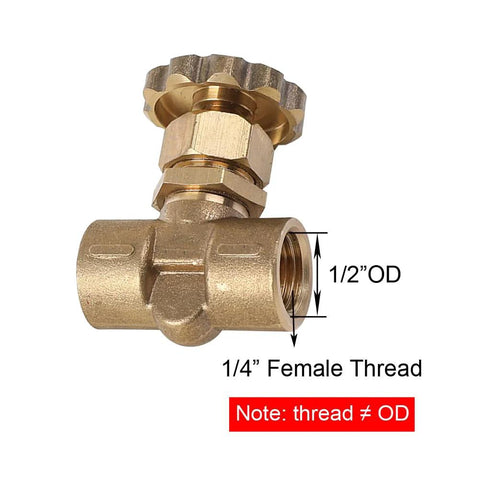 Brass needle valve, 1/4 in female x 1/4 in female thread, replacement control valve, pack of 2
