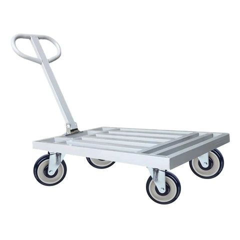 Flatbed cart with 5 inch heavy duty shopping cart replacement wheels set of 4 stem casters, polyurethane, 0.3125 inch bore, 1200 lb capacity.