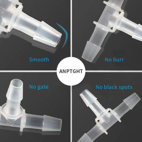 ANPTGHT 1/4 inch tee fitting, equal barb, 3-way hose splicer, clear plastic, 5-pack