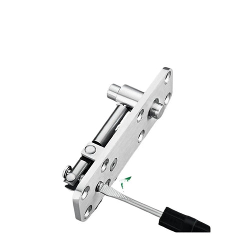 Close-up of Stainless Steel Rotating Axis Hidden Door Hinge Set For Wooden Doors Up And Down Invisible Spindle Hardware
