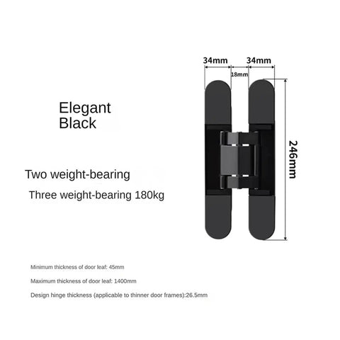 Elegant Black heavy duty ball bearing door hinges, adjustable cross pivot, load bearing 120 to 180 kg, matte black finish.