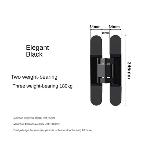 Hidden Door Hinge System For Residential Use Beefy Cross Adjustable Load Bearing 120 To 180 Kg Matte Black Finish Noiseless Operation Weatherproof Construction Easy Install With Included Screws dimensions and details