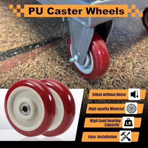 Heavy duty four inch PU caster wheels set four pcs wheel only heavy duty plate caster replacement for carts and trailers, close-up view.