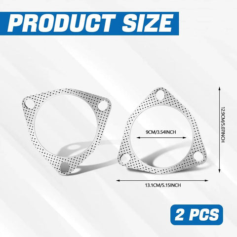 HEVLE 2 pcs exhaust gasket, 2-bolt 3.5-inch flange, graphite reinforced high-temp gasket for car exhaust