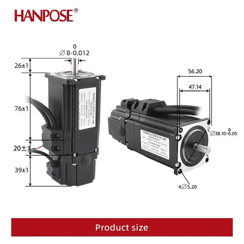 Hanpose servo motors with permanent magnet brake and CL57-BK driver, two units, front views