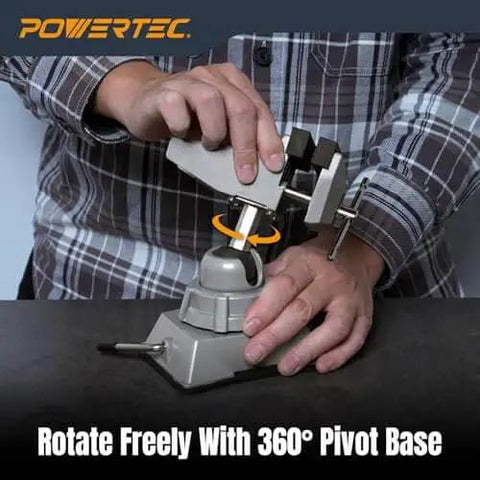 Person adjusting Go To Vacuum Base Vise With 2-3/4 Inch Jaw, Portable Table Suction Clamp With 360 Degree Swivel Head for projects.