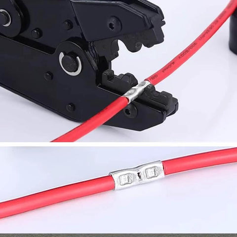 100 Piece Non Insulated Butt Connectors Kit For AWG 22 16 Wire Tin Plated Copper Crimp Ferrule Terminals With Center Stop in use