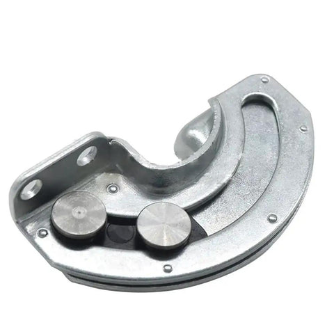 Close-up of stainless steel concealed cabinet door hinge, round torque, semi-circular internal swivel, 2 pcs