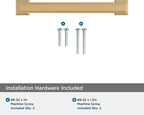 Champagne Bronze Cabinet Pull In Traditional Style With Overall Length 5-13/16 Inches And Center-To-Center 5-1/16 Inches Appoint Series Drawer Handle shown with included installation hardware.