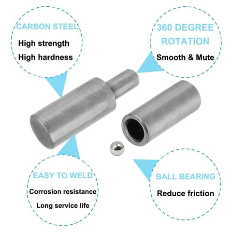 Four Inch Weld On Bullet Hinges Four Pack Heavy Duty Barrel Hinge For Gate And Door With Ball Bearing Detachable Swing Door For Trailer Ramp Half Inch Pin 1200 Lbs Load Capacity SRNETKJ, showing metal construction and components