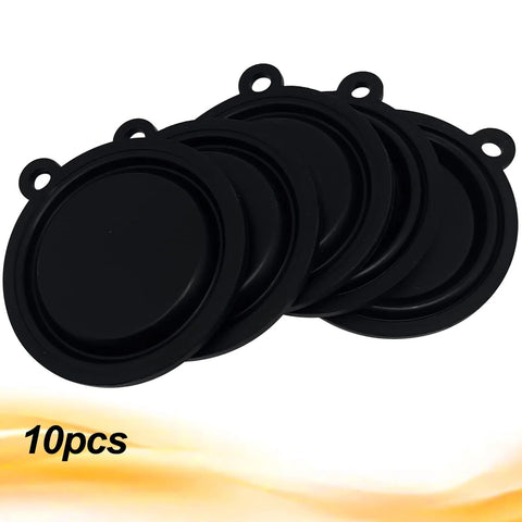 Gas water heater diaphragm discs, 10-pack, black rubber, 54mm diameter with mounting holes.