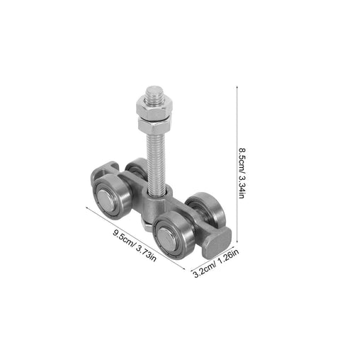 Sliding Door Track Roller Steel Carriage Guide Sliding Rail Curtain Pulley System With Metal Track Rollers, dimensions shown