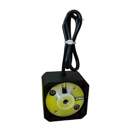 NEMA 17 stepper motor with power-off brake, 42x42mm frame, black housing, yellow front plate and attached cable.