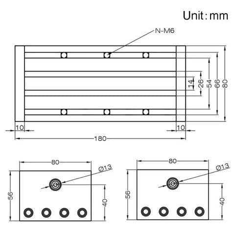 Technical drawing of 100mm Travel Length Double Optical Axis Guide Ballscrew SFU1605 With Hand Crank for DIY CNC Router dimensions