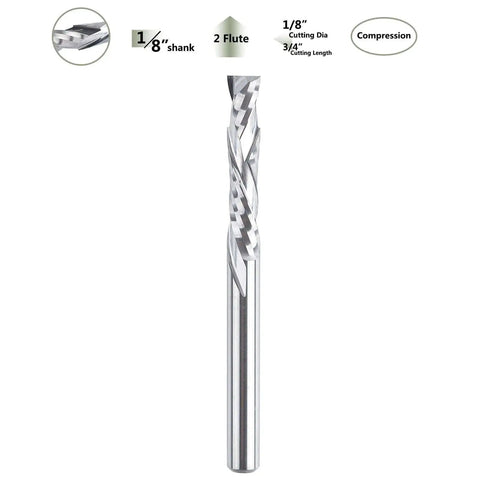 Carbide Compression Router Bit Set with Up and Down End Mills for Cnc Milling One Eighth Inch Shank and Cutter Five Piece Pro Grade Woodworking