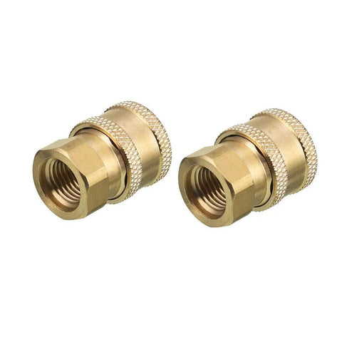 Brass Pressure Washer Coupler One Quarter Inch Quick Connect To Female NPT 5000 PSI 2 Pack Ball Lock Fittings