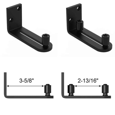 Sliding Barn Door Floor Guides Adjustable Stay Roller Hardware Kit With Smooth Ball Bearings Flat Bottom Design Flush With Floor Wall Mount Roller Guide For Small Space Black Rust Resistant Finish, side and dimensional view