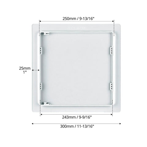 QWORK plastic drywall access panel, white 10x10 inch removable wall door for plumbing/HVAC, front view
