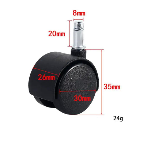 4 Pcs M8 Circlip Stem Swivel Caster Wheels, Plastic and Metal, 30mm Wheel Diameter by 55mm Length, 360 Degree Swivel