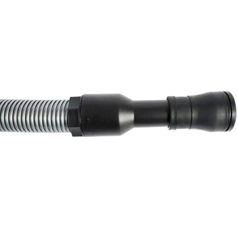 Close-up of a Premium 50 Foot Shop Vacuum Hose With Power Tool Adapter Set For Dry And Wet Cleanup showing the crush-proof connector.