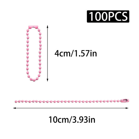 100 Pcs Metal Ball Bead Chains 4.72 Inch Adjustable Keychain Beaded Chains With Connectors For DIY Crafts Pink Durable Rustproof