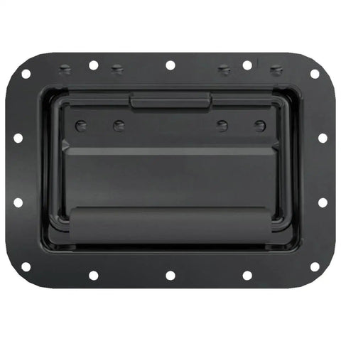 Front view of Four Pack Large Spring Loaded Recessed Steel Handles With Black Powder Coat And Padded Rubber Grip, 7x5 inch, 16 gauge steel.