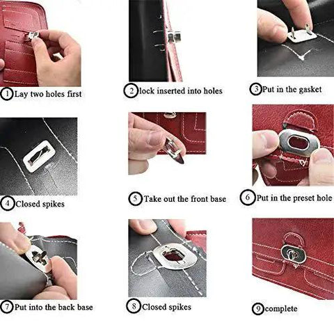 Turn Lock Purses Closure 1.1 Inch Antique Brass Clip For Wallets Briefcases Clutches And Handbags Easy Install With Online Instructions Sturdy Metal Twist Clasp Two Sets With Washers By HAHIYO installation steps and close-up details