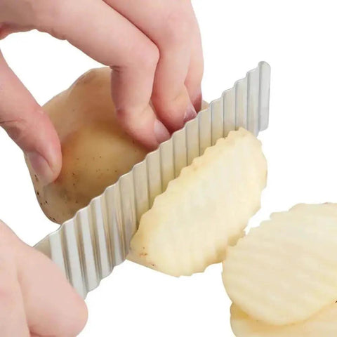 Two Piece Stainless Steel Crinkle Cut Slicer Set For Potatoes Fruits And Vegetables Wavy Blade Potato Cutter Chopper For French Fries Chips Garnishes And Dough Ergonomic Handle Pro Grade Build Durable Kitchen Tool slicing potato
