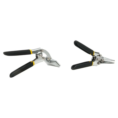 Two In One Metal Bending Pliers Set With Straight And Curved Jaw For Stainless Steel 6.35mm Quarter Inch Sheet Metal Bender Hand Seamer Former Tool Professional Grade For DIY And Pro Metalwork, shown side by side with black handles.