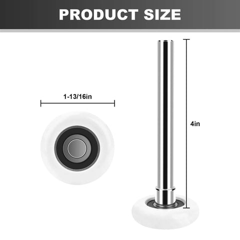 Nylon Garage Door Roller Bearings Set, 2 Inch Wheel, Sealed Quiet, 4 Inch Stem, White, Pack Of 10, 6200ZZ Compatible, size view