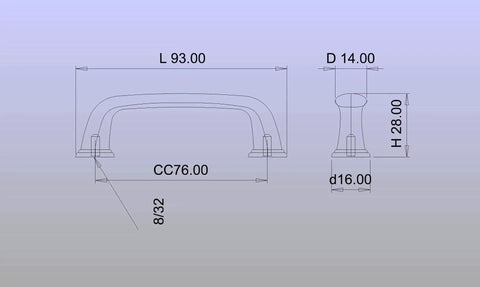 Technical drawing of Nantes Collection 3-Inch Center-To-Center Matte Black Traditional Round Cabinet And Drawer Pull Handle dimensions
