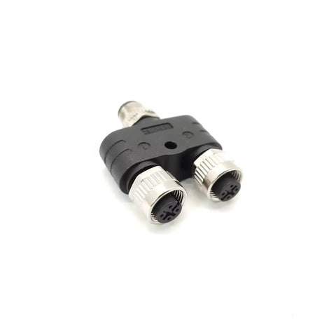 Two Pack M12 Y Connector 4 Pin A Coded Waterproof Adapters, One Male to Two Female Splitter, IP Rated for Industrial Sensors