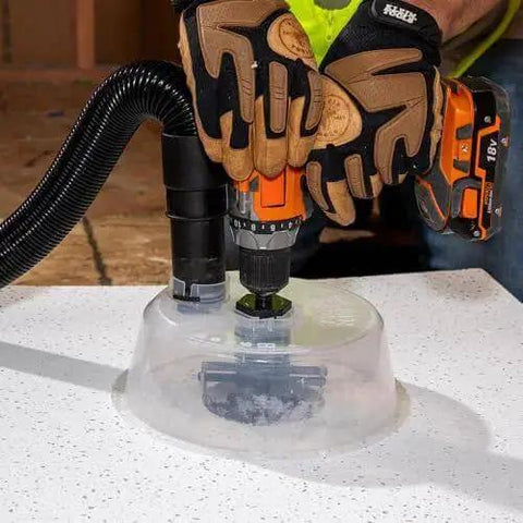 Pro Grade Adjustable Hole Saw Cutter For Drywall And Ceiling Tiles With Dust Bowl And Vacuum Port, 2 To 7 Inches in use