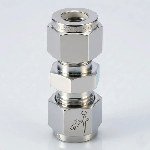 VALVENTO 316 stainless steel compression tube fitting, 8mm OD x 8mm OD straight union adapter with double ferrules.