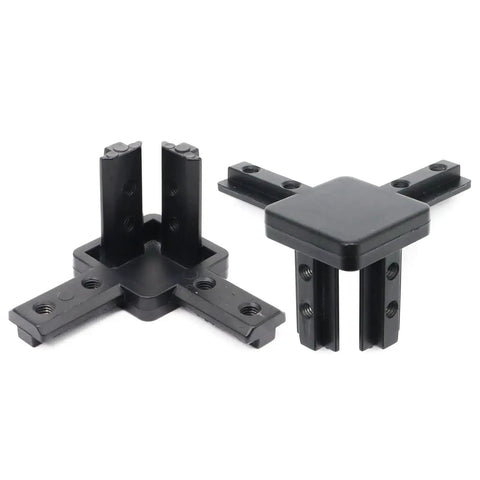 Eight Pieces 4040 Aluminum Extrusion Corner Brackets for 40 Series Frames, black 3 way tri end cap connectors with zinc alloy construction.